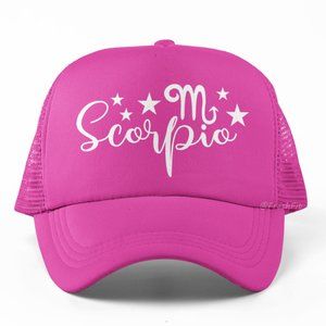 🆕SCORPIO Script Stars Zodiac Pink Foam Trucker Hat Mesh Snapback Cap